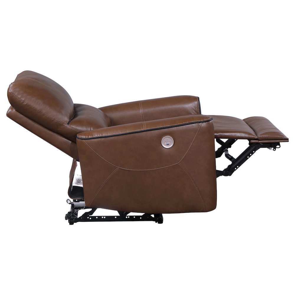 Greenfield Upholstered Power Recliner Chair Saddle Brown. Picture 7