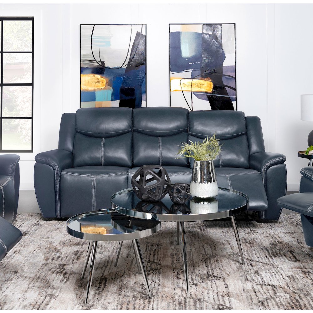 Sloane Upholstered Padded Arm Reclining Sofa Blue. Picture 8