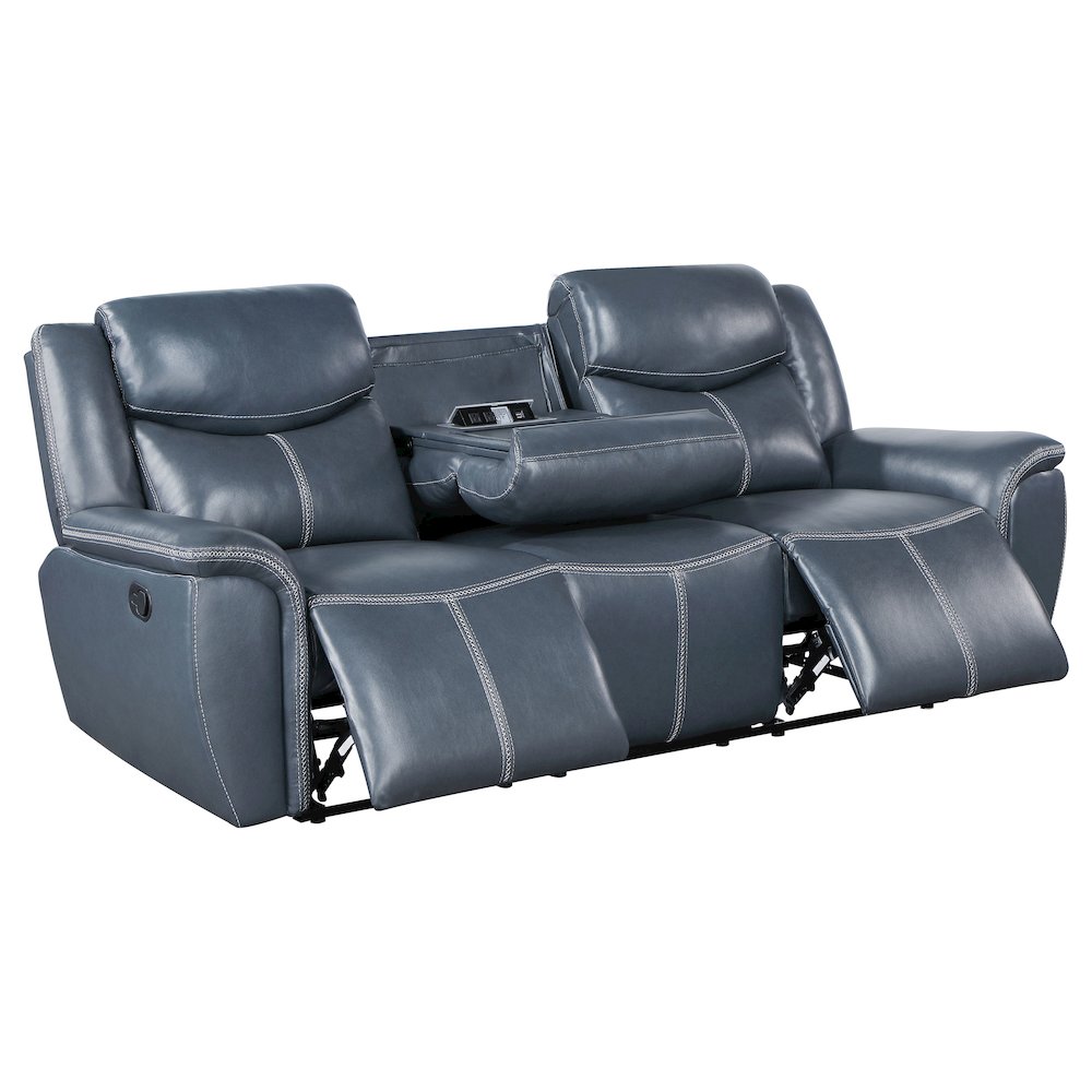 Sloane Upholstered Padded Arm Reclining Sofa Blue. Picture 3