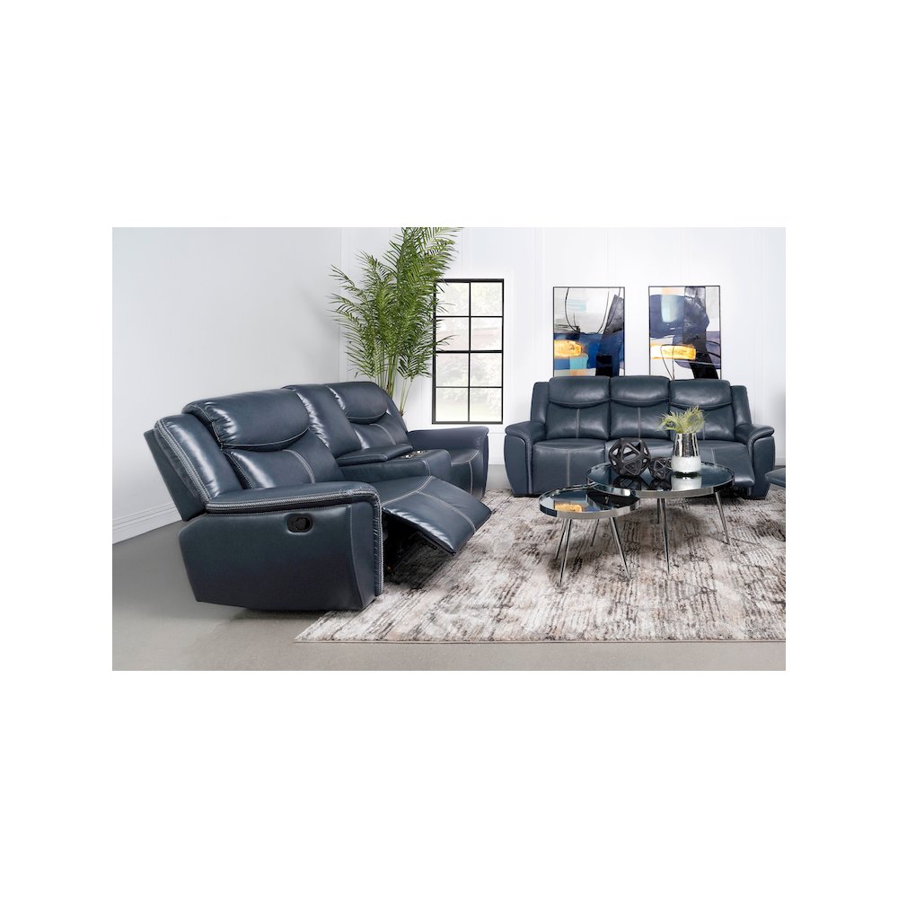 Sloane 2-piece Upholstered Reclining Sofa Set Blue. Picture 2