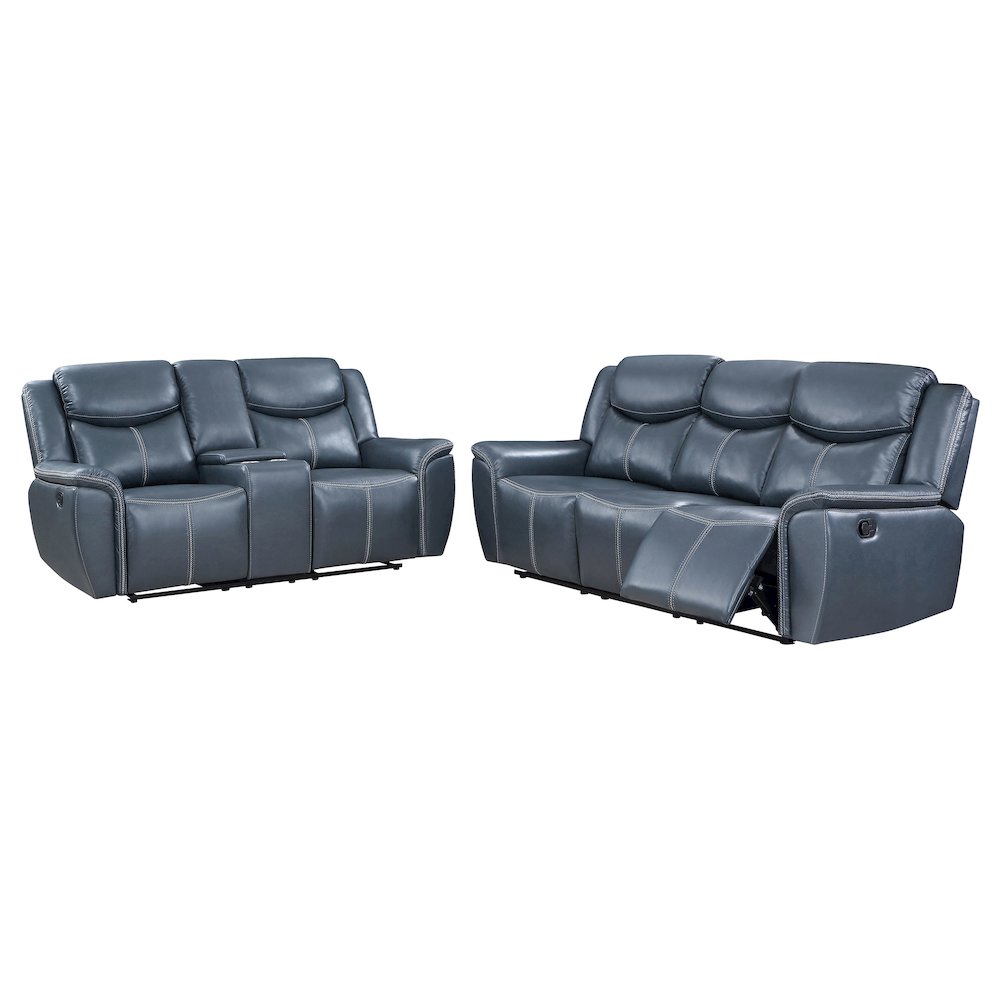 Sloane 2-piece Upholstered Reclining Sofa Set Blue. Picture 1