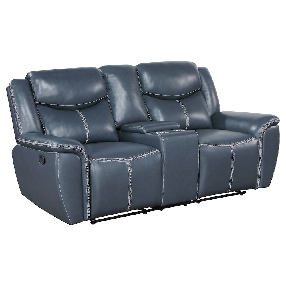 Sloane Upholstered Padded Arm Reclining Loveseat Blue. Picture 1