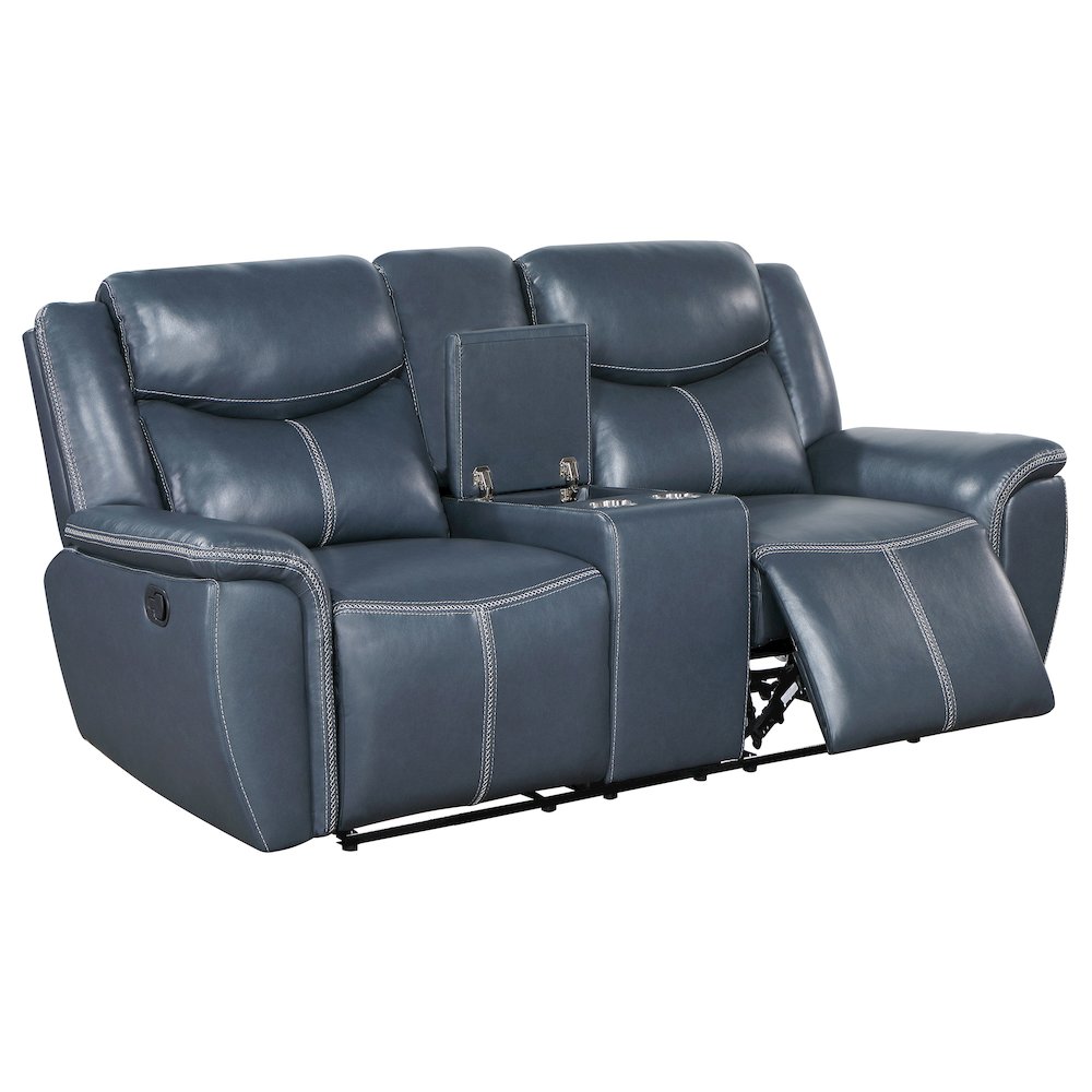 Sloane Upholstered Padded Arm Reclining Loveseat Blue. Picture 3