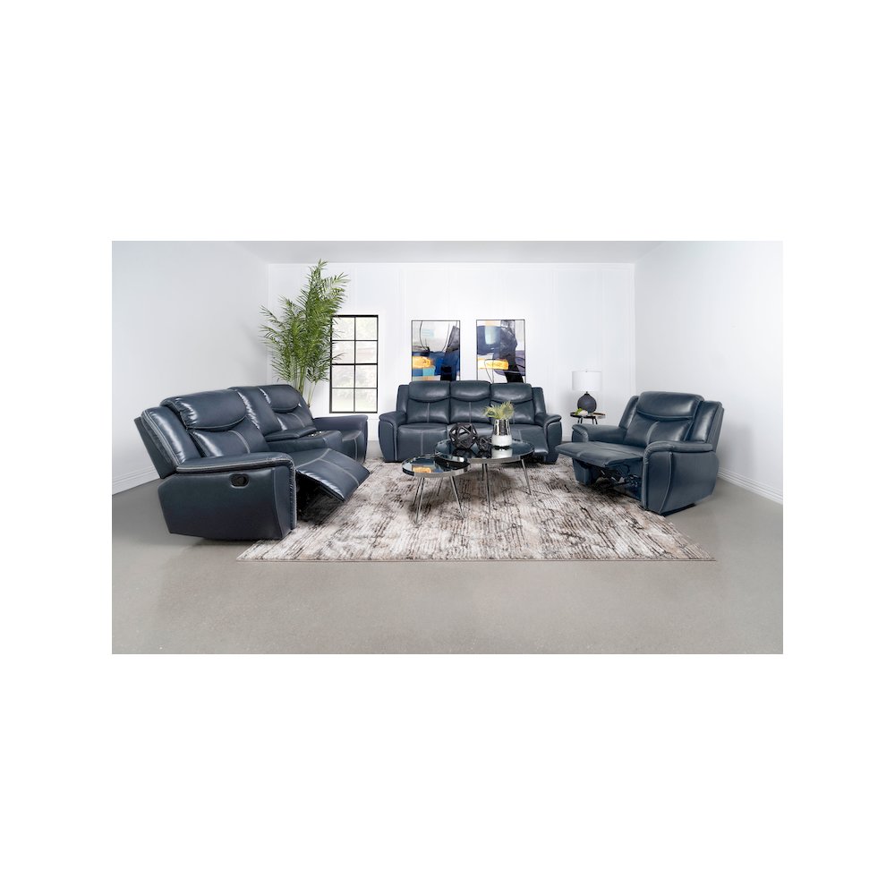 Sloane Upholstered Padded Arm Reclining Loveseat Blue. Picture 10