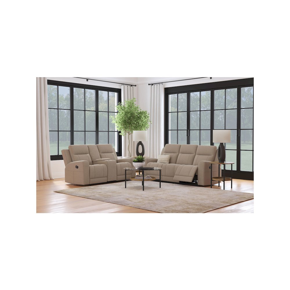 Brentwood 2-piece Upholstered Reclining Sofa Set Taupe. Picture 2