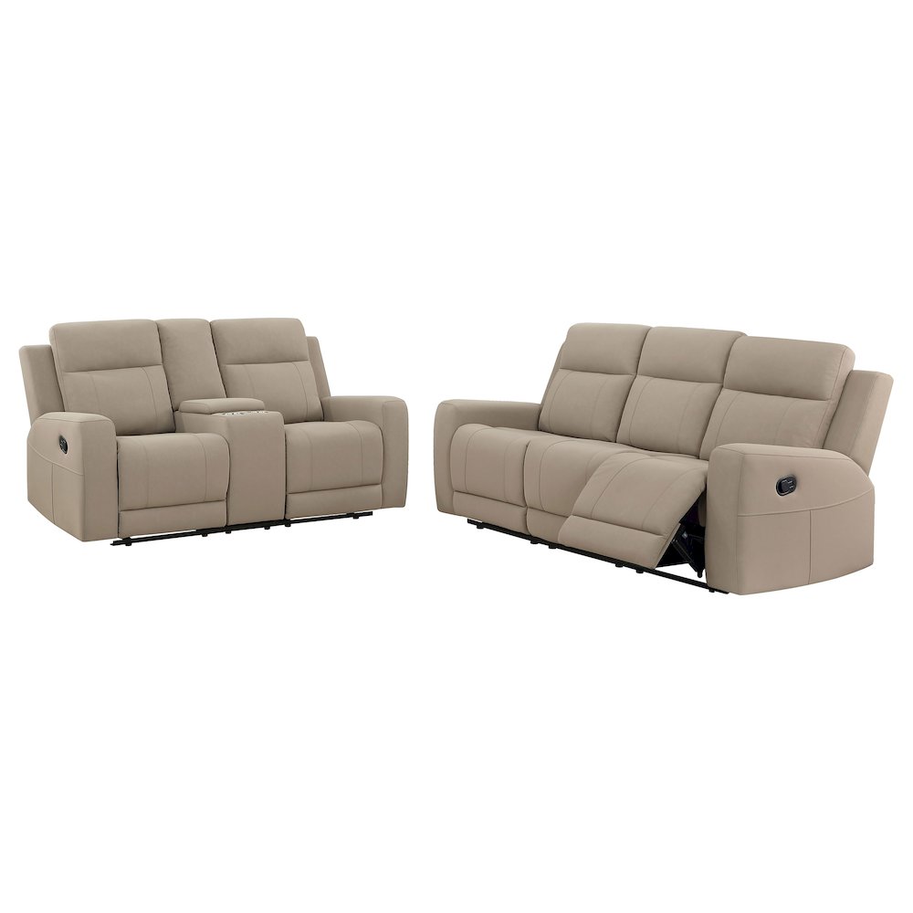 Brentwood 2-piece Upholstered Reclining Sofa Set Taupe. Picture 1