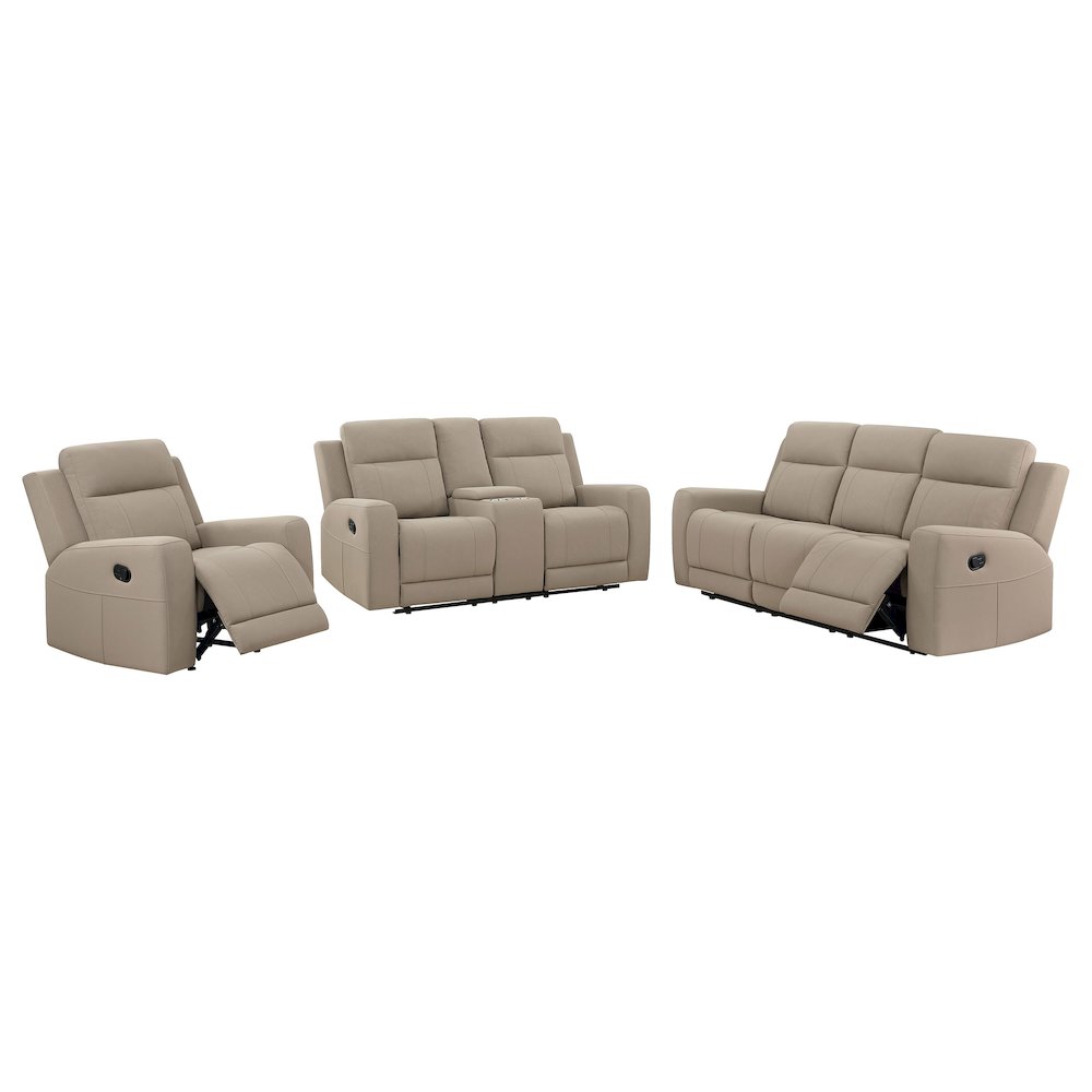 Brentwood 3-piece Upholstered Reclining Sofa Set Taupe. Picture 1