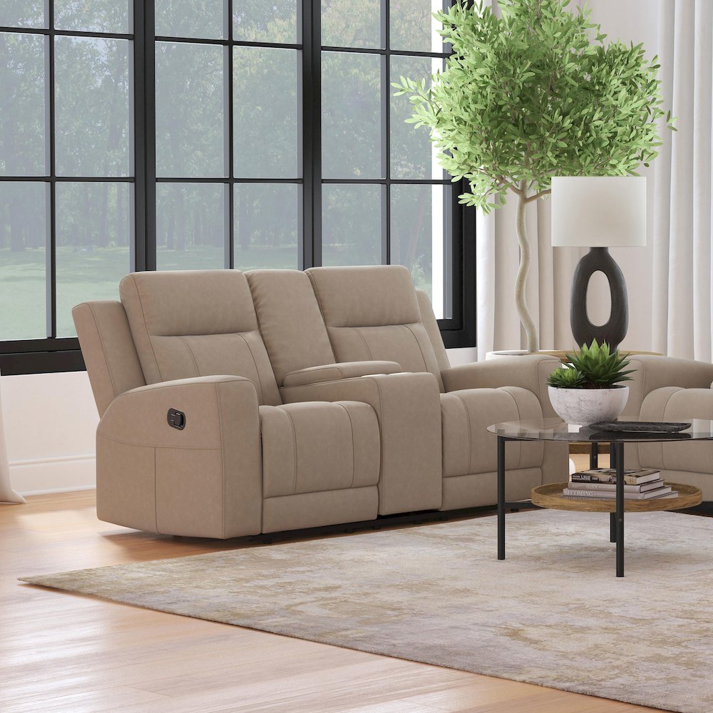 Brentwood Upholstered Motion Reclining Loveseat Taupe. Picture 12