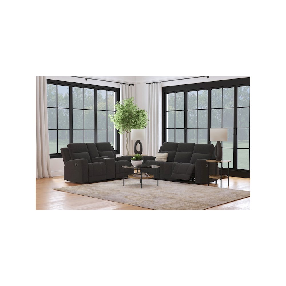 Brentwood 2-piece Upholstered Reclining Sofa Set Charcoal. Picture 2