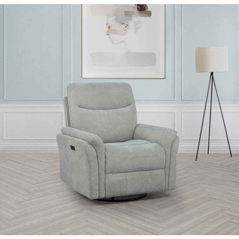 Adler Upholstered Power Swivel Glider Recliner Ivory. Picture 2