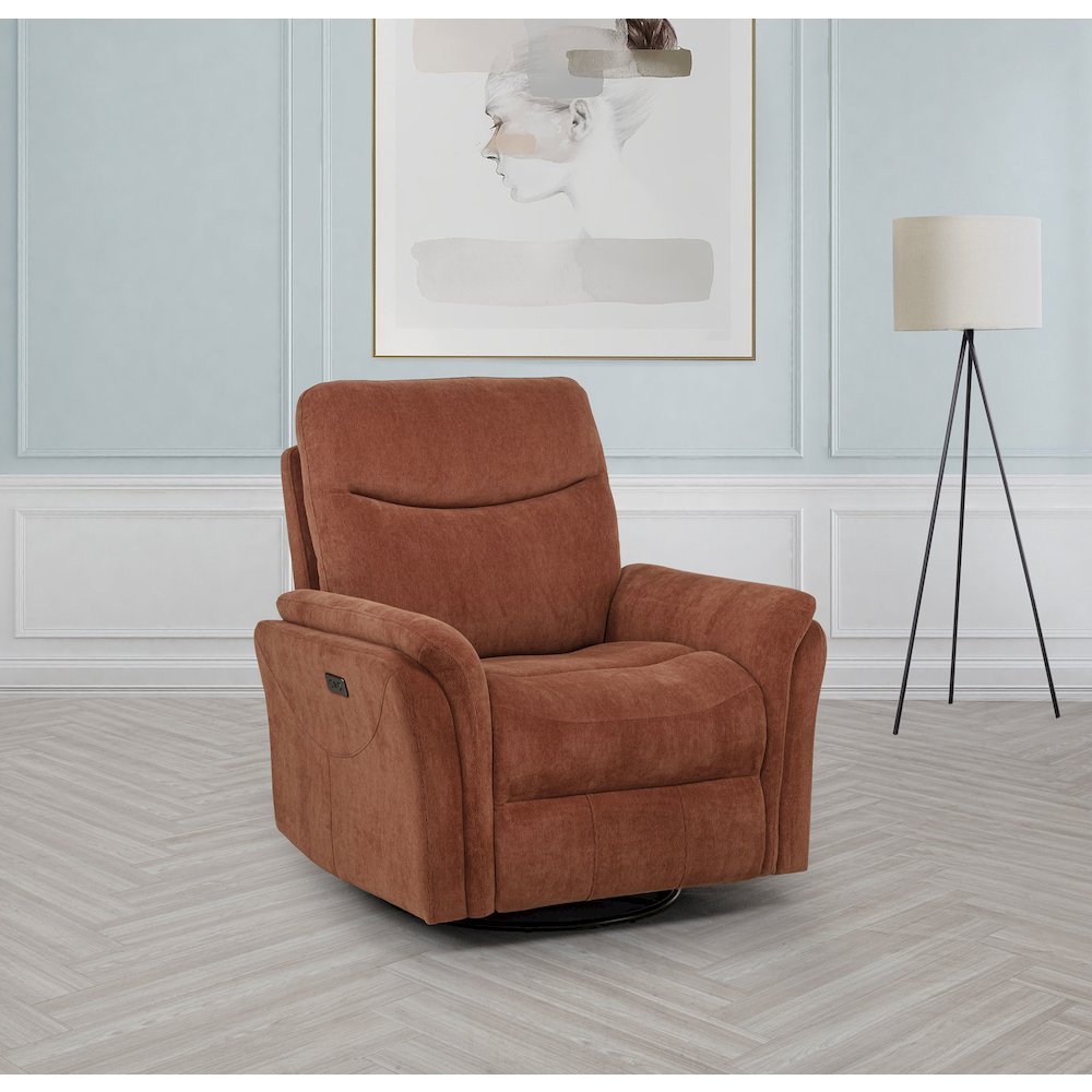 Adler Upholstered Power Swivel Glider Recliner Rust. Picture 2