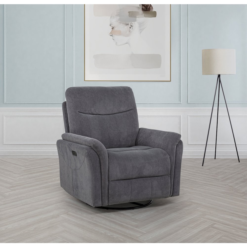 Adler Upholstered Power Swivel Glider Recliner Charcoal Grey. Picture 2