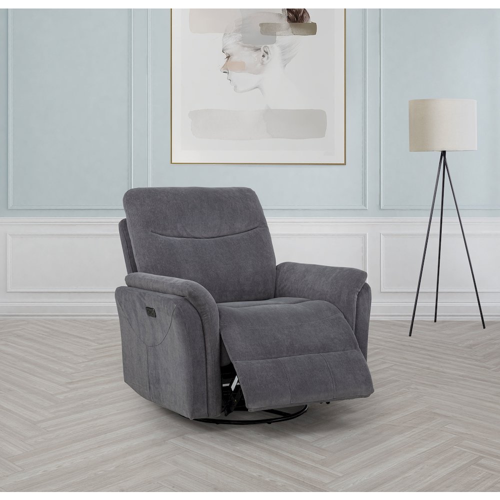 Adler Upholstered Power Swivel Glider Recliner Charcoal Grey. Picture 3