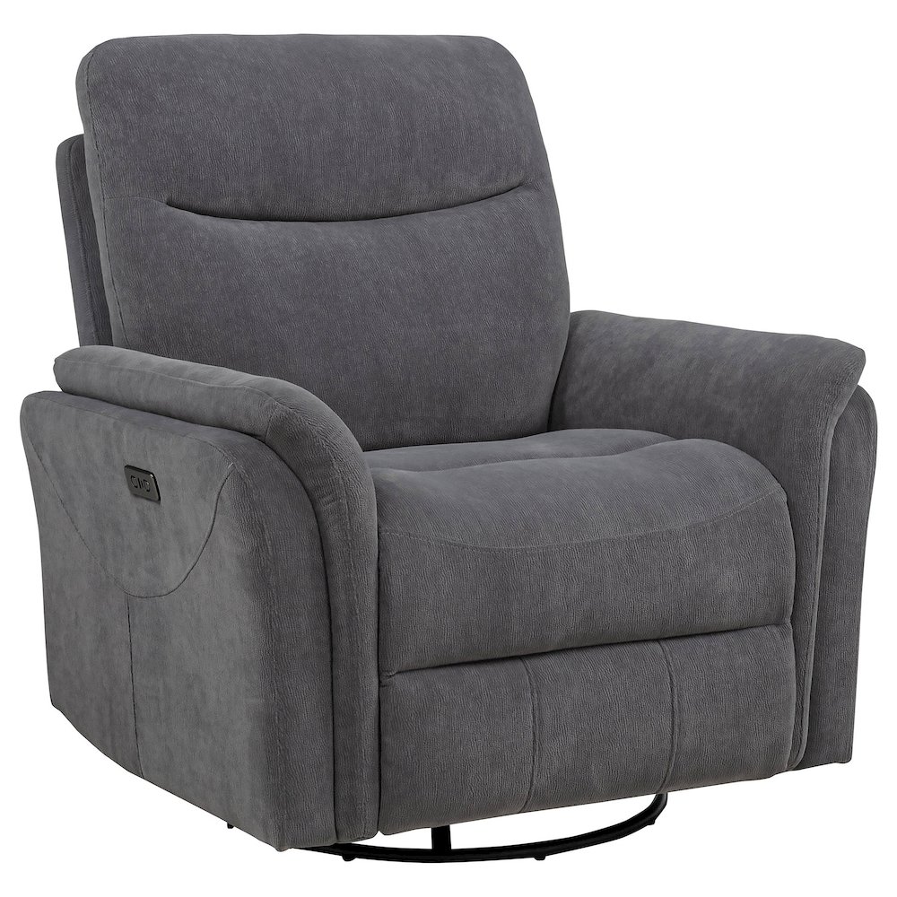 Adler Upholstered Power Swivel Glider Recliner Charcoal Grey. Picture 4