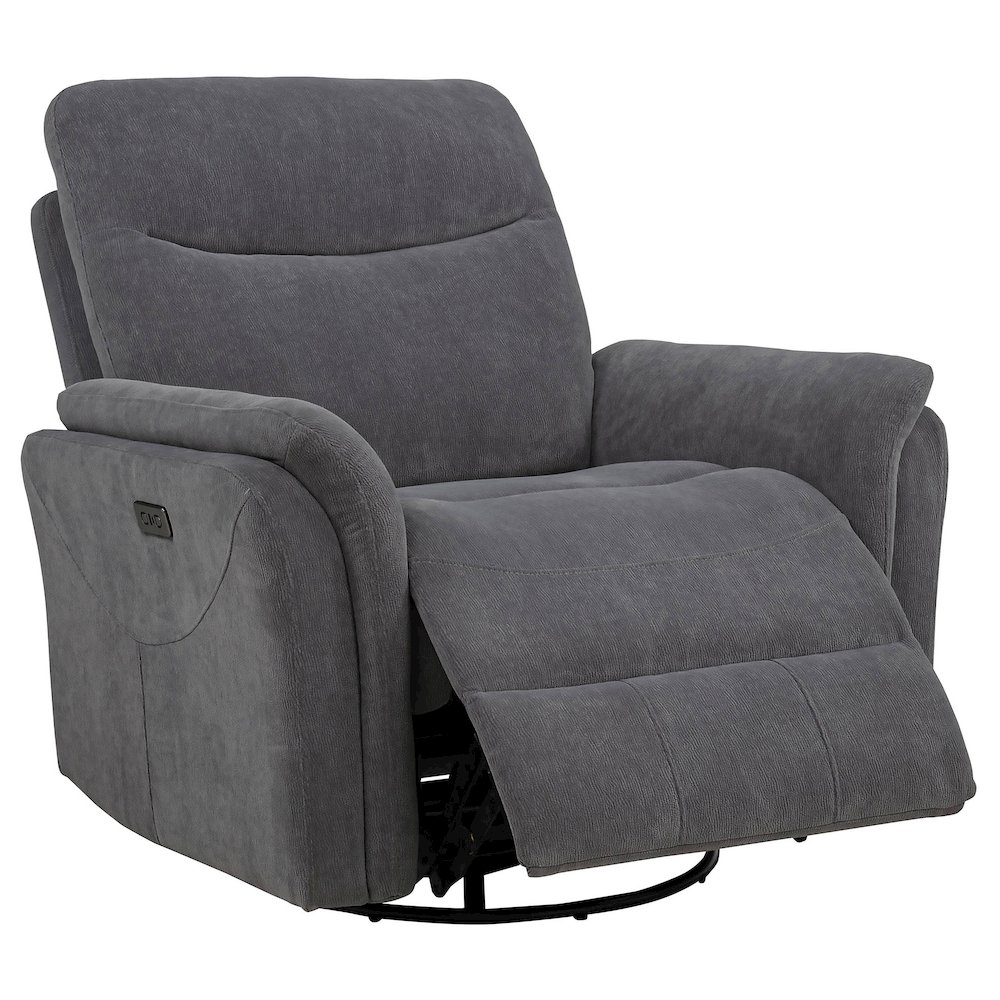 Adler Upholstered Power Swivel Glider Recliner Charcoal Grey. Picture 1