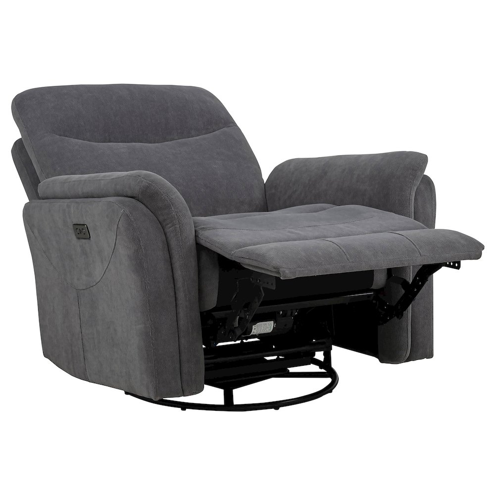 Adler Upholstered Power Swivel Glider Recliner Charcoal Grey. Picture 5