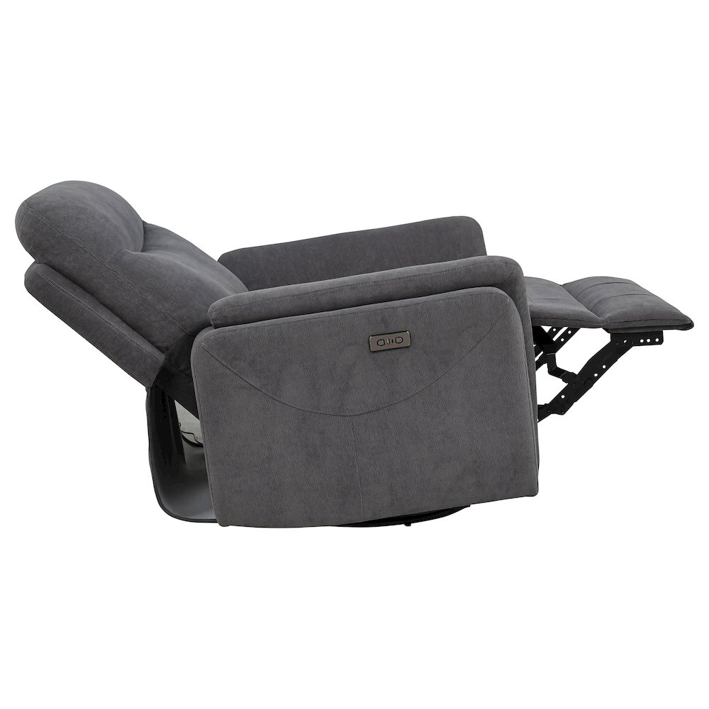 Adler Upholstered Power Swivel Glider Recliner Charcoal Grey. Picture 8