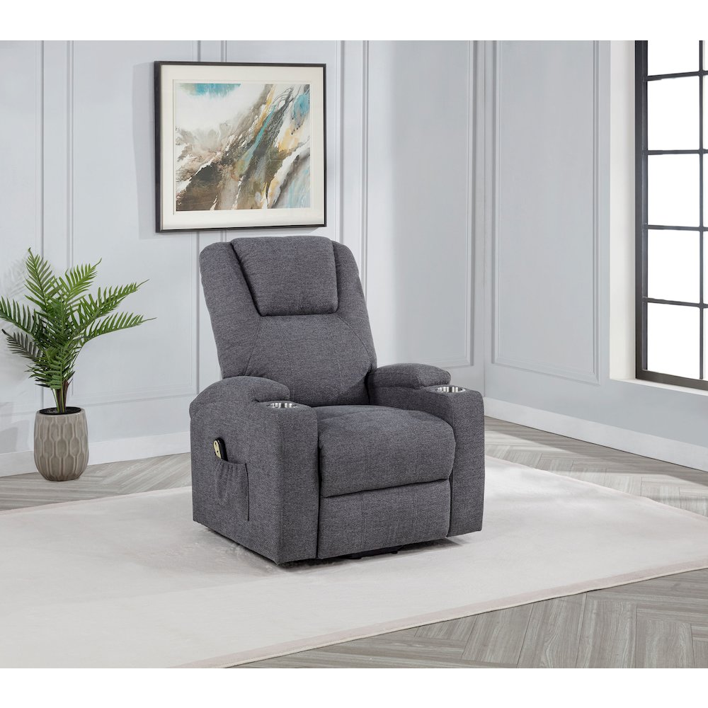 Louie Chenille Upholstered Power Lift Massage Chair Grey. Picture 2