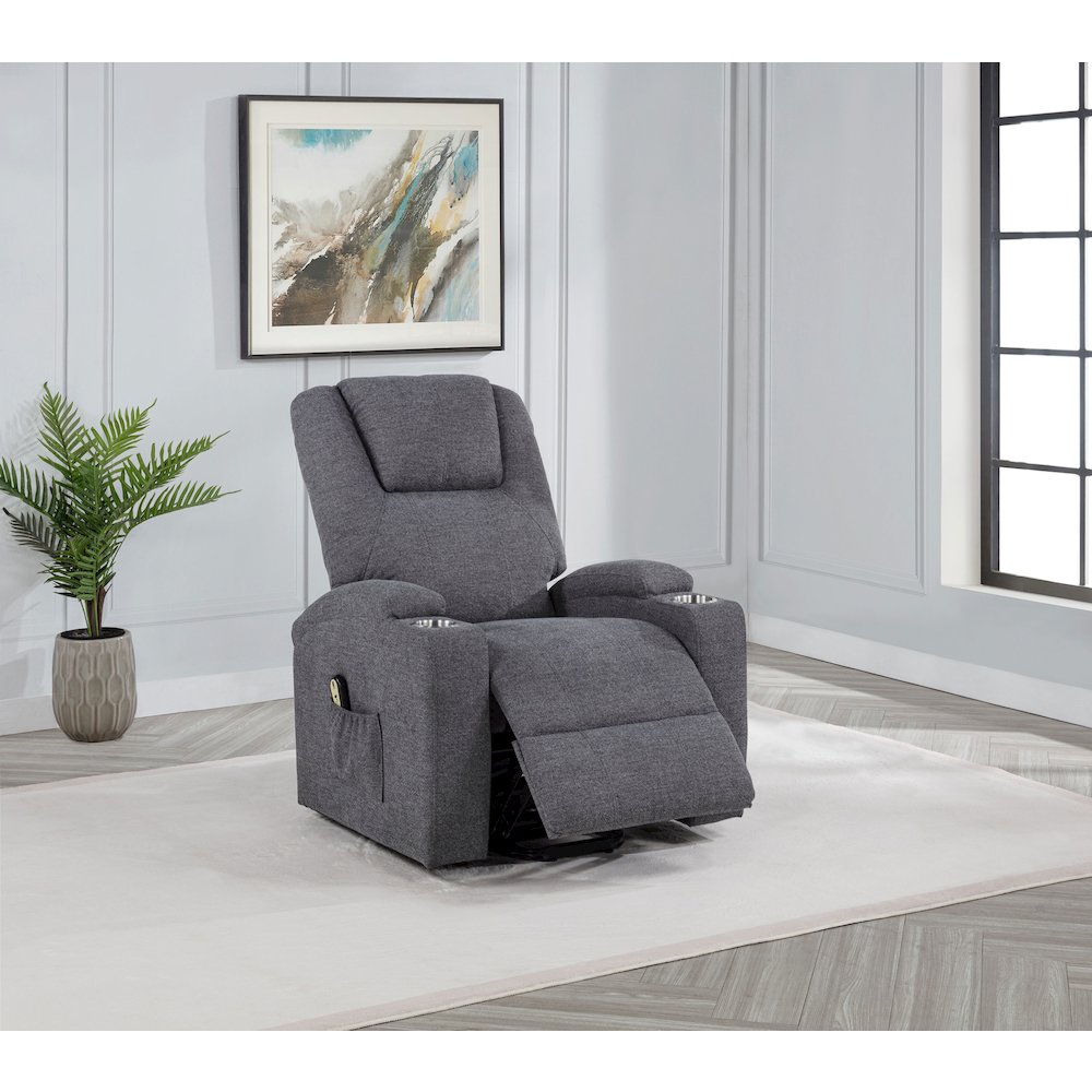 Louie Chenille Upholstered Power Lift Massage Chair Grey. Picture 3