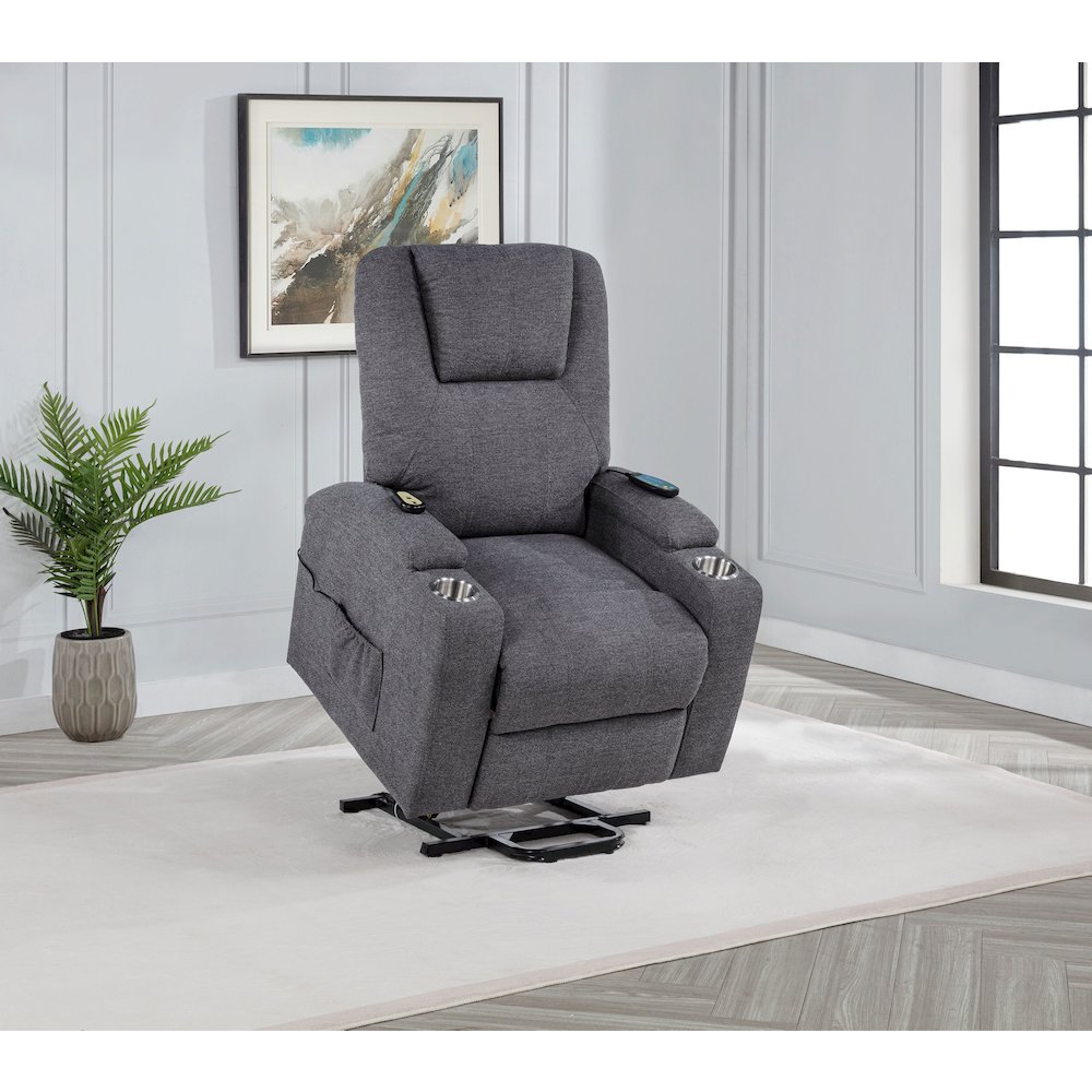Louie Chenille Upholstered Power Lift Massage Chair Grey. Picture 4