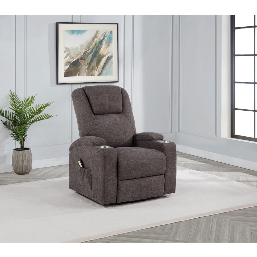 Louie Chenille Upholstered Power Lift Massage Chair Brown. Picture 2