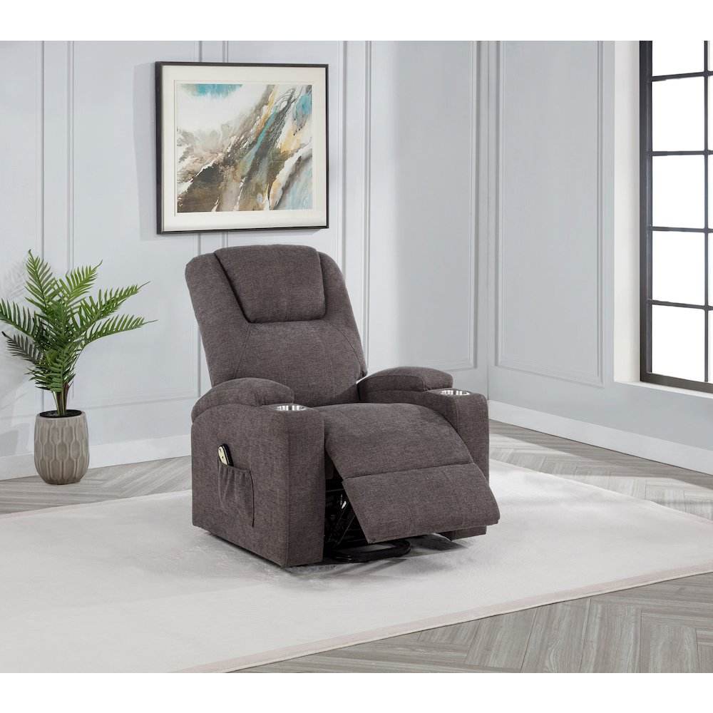 Louie Chenille Upholstered Power Lift Massage Chair Brown. Picture 3