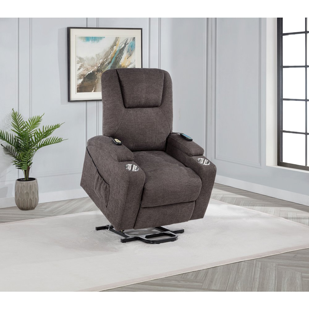 Louie Chenille Upholstered Power Lift Massage Chair Brown. Picture 4
