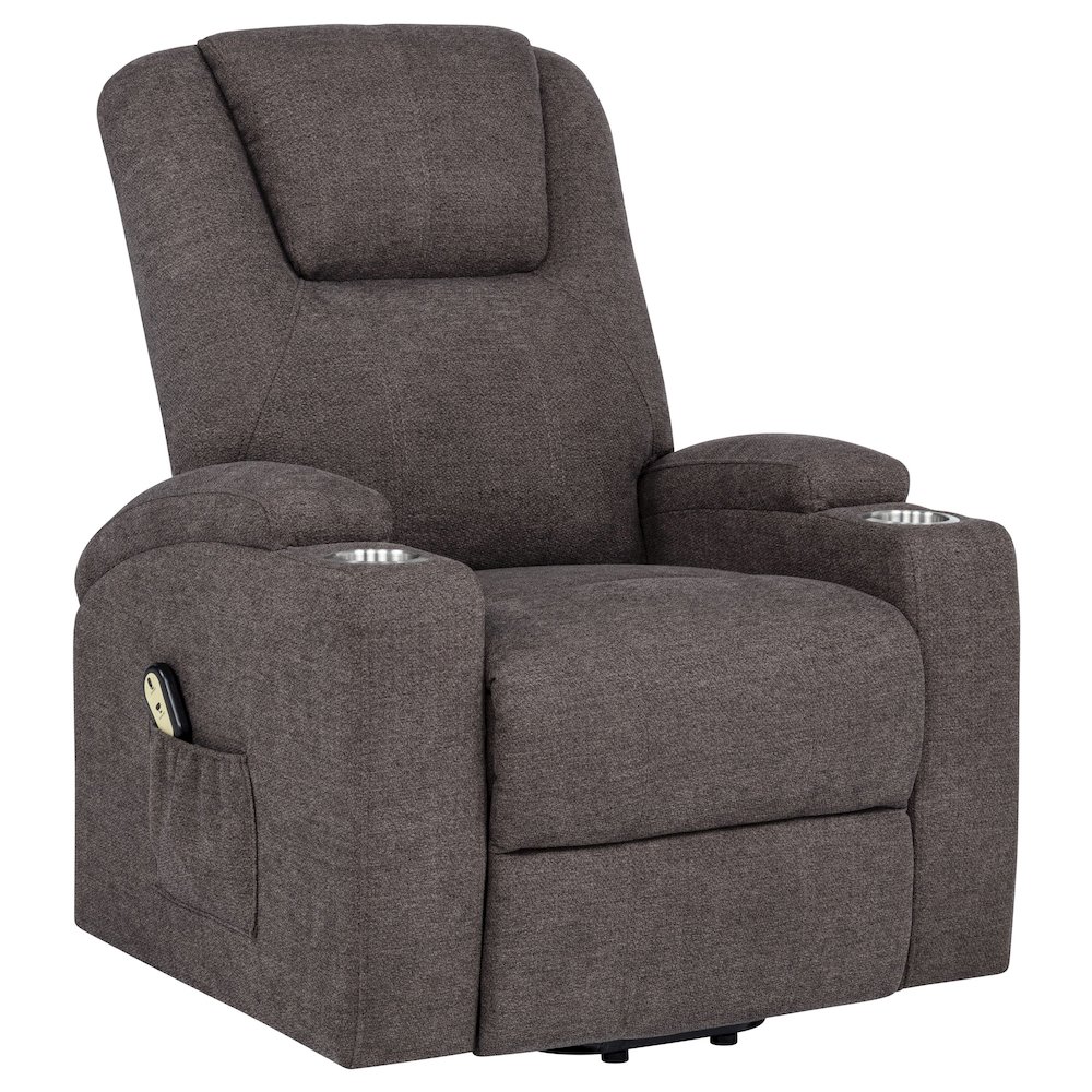 Louie Chenille Upholstered Power Lift Massage Chair Brown. Picture 1