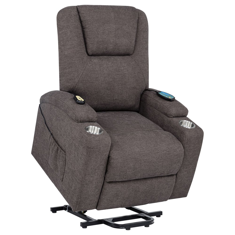 Louie Chenille Upholstered Power Lift Massage Chair Brown. Picture 5