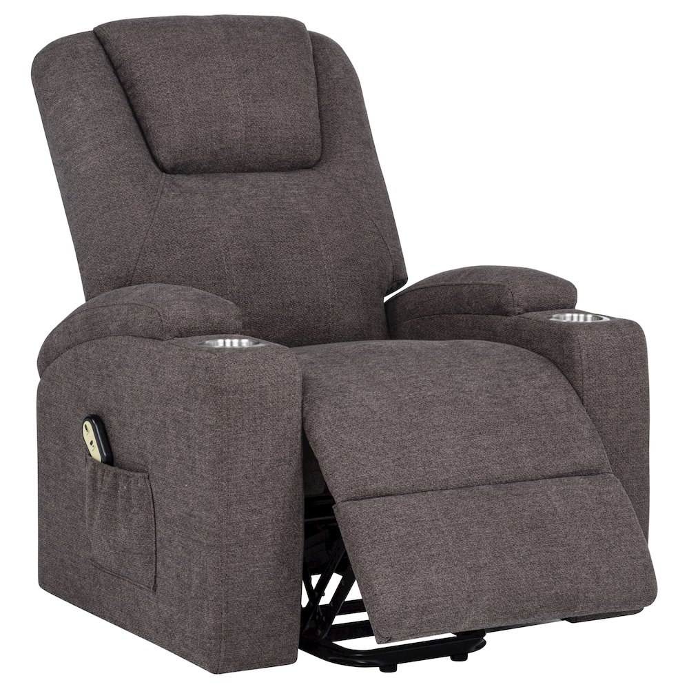 Louie Chenille Upholstered Power Lift Massage Chair Brown. Picture 6
