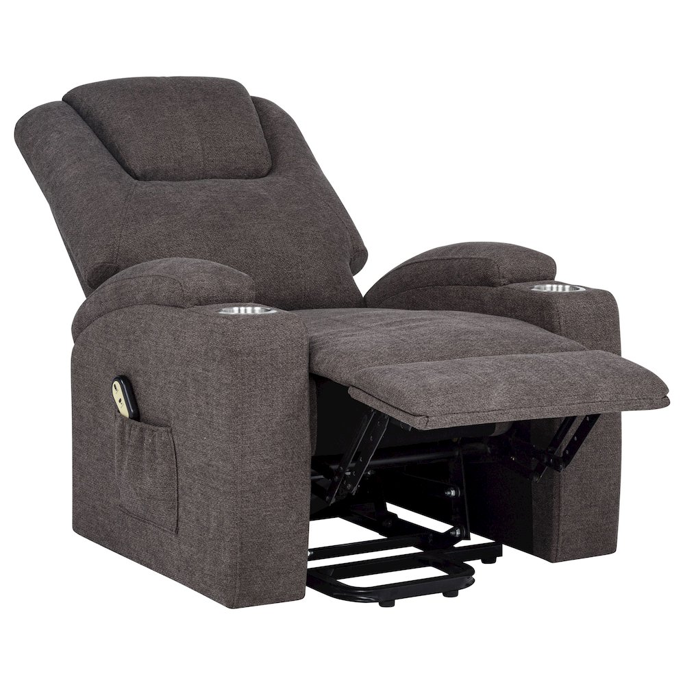 Louie Chenille Upholstered Power Lift Massage Chair Brown. Picture 7