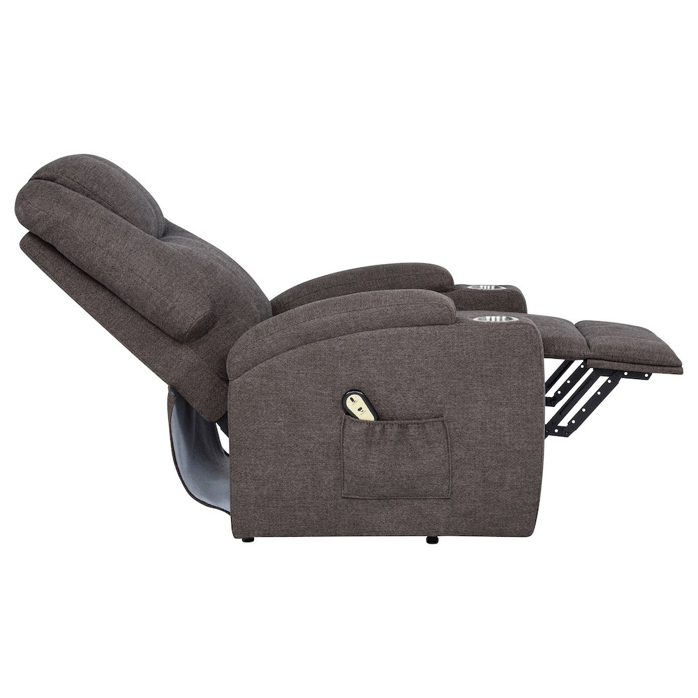 Louie Chenille Upholstered Power Lift Massage Chair Brown. Picture 10