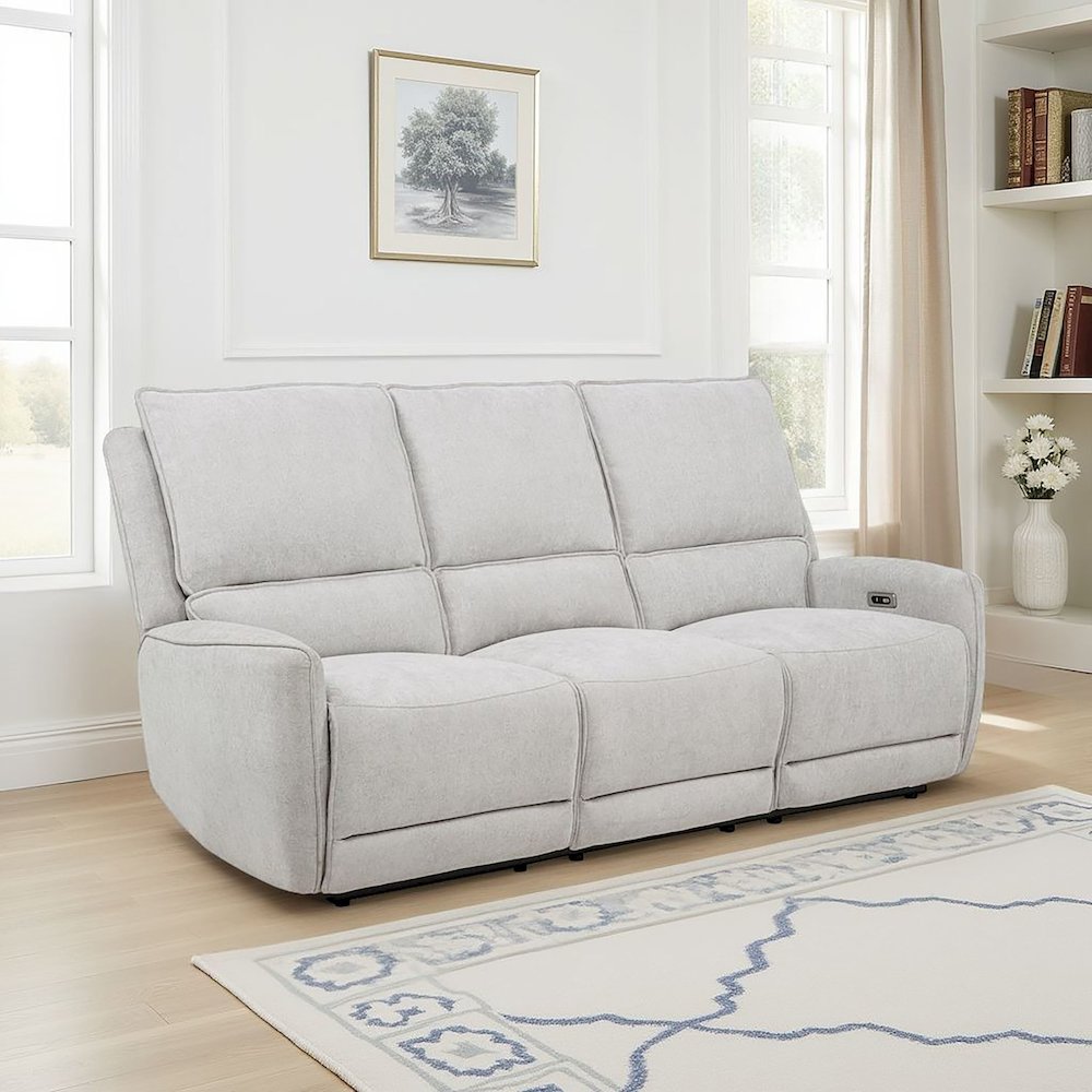 Sylmar Chenille Upholstered Power Reclining Sofa Dove Grey. Picture 2