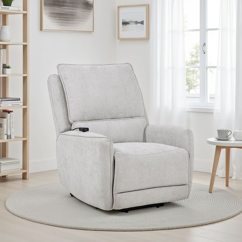 Sylmar Chenille Upholstered Dual Power Lift Recliner Grey. Picture 2