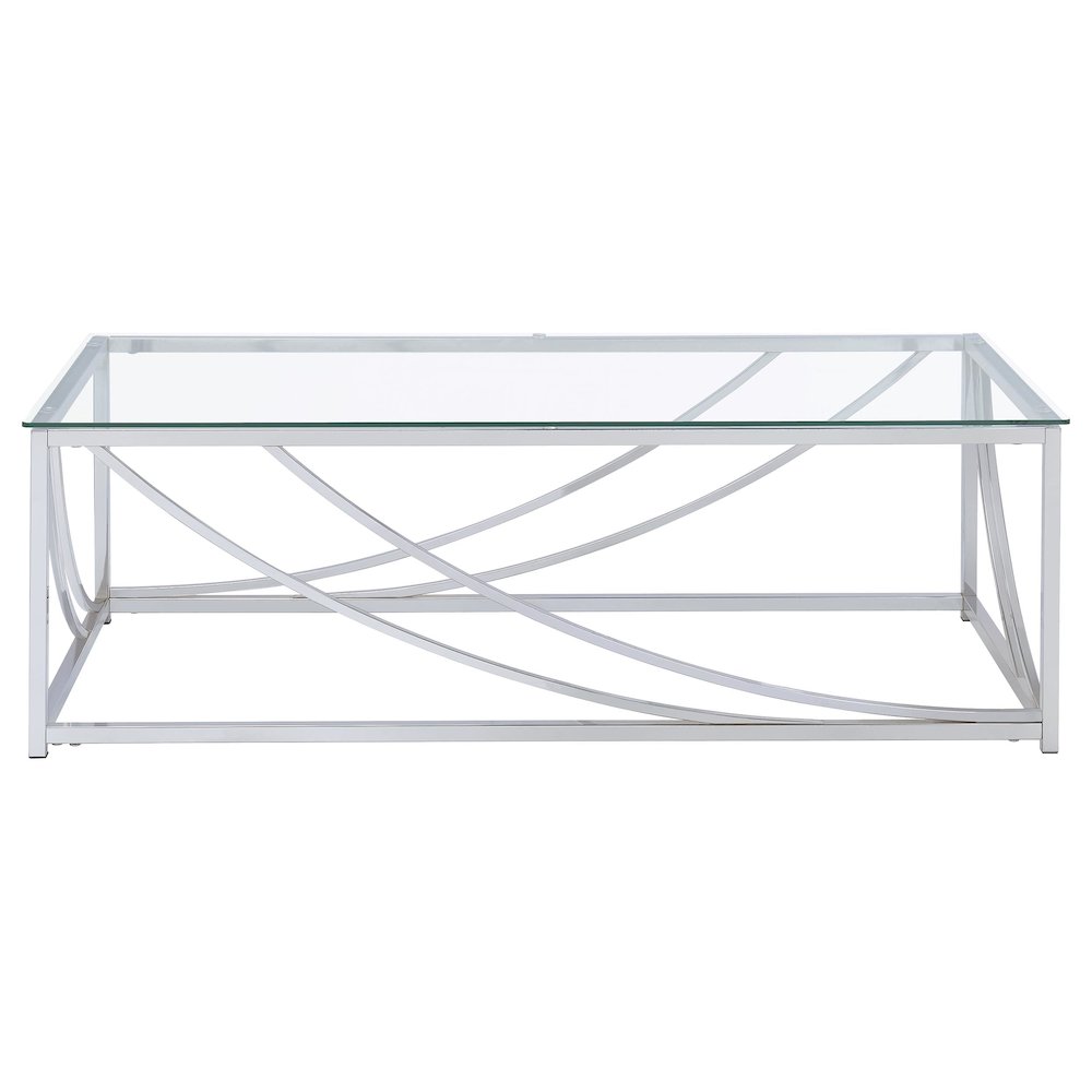 Lille 2-piece Glass Top Coffee End Sofa Table Set Chrome. Picture 7