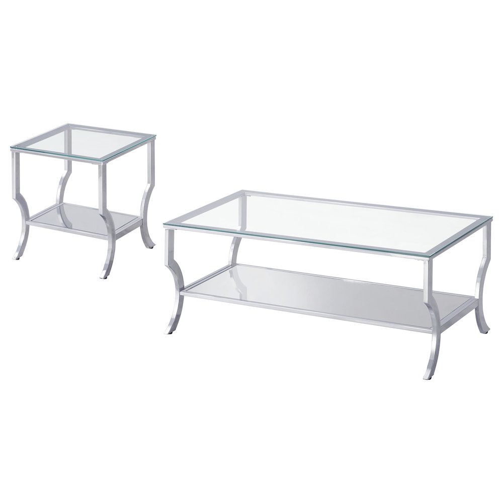 Saide 2-piece Glass Top Coffee and End Table Set Chrome. Picture 1