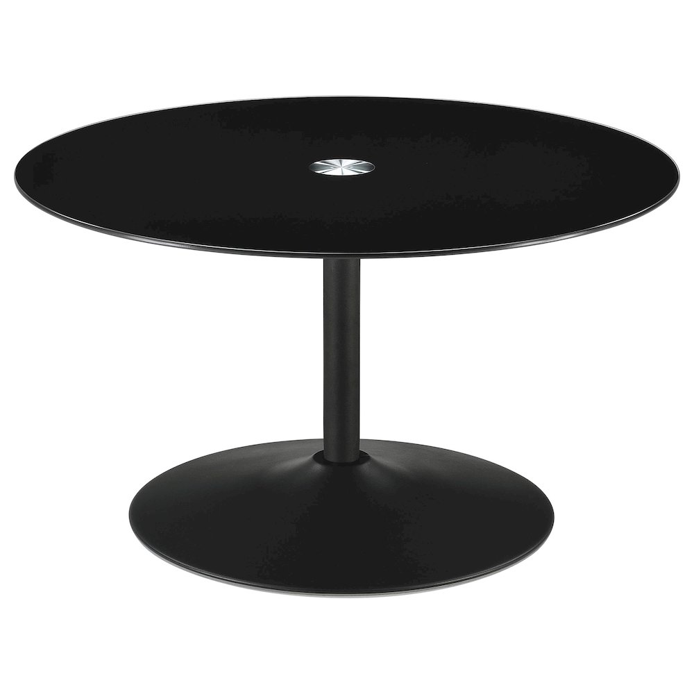 Ganso 2-piece Round Glass Top Coffee and End Table Set Black. Picture 5