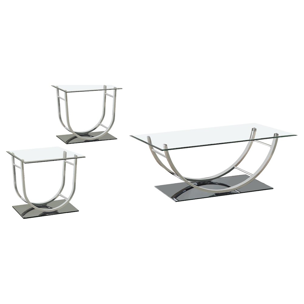 Danville 3-piece Glass Top Coffee and End Table Set Chrome. Picture 1