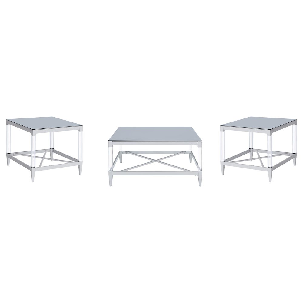 Lindley 3-piece Square Coffee and End Table Set Chrome. Picture 1