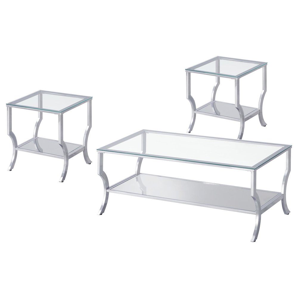 Saide 3-piece Glass Top Coffee and End Table Set Chrome. Picture 1