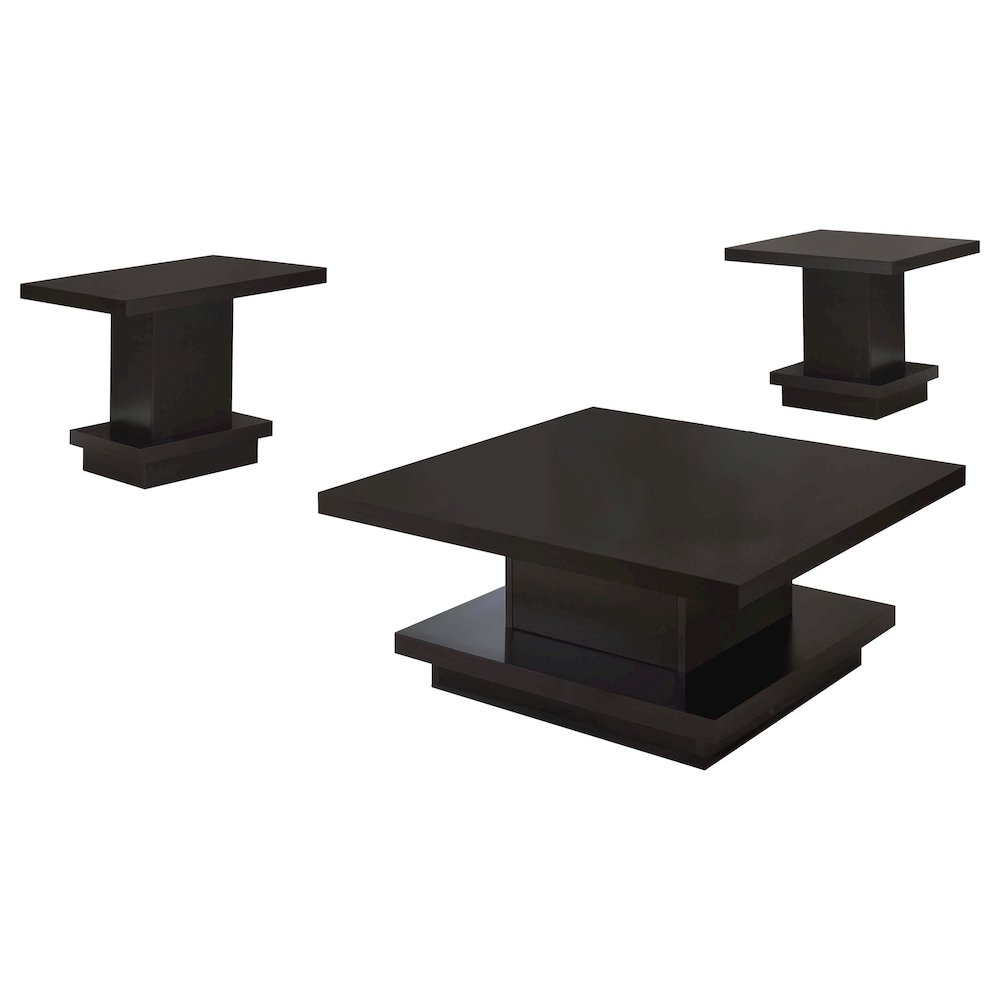 Reston 3-piece Square Coffee and End Table Set Cappuccino. Picture 1