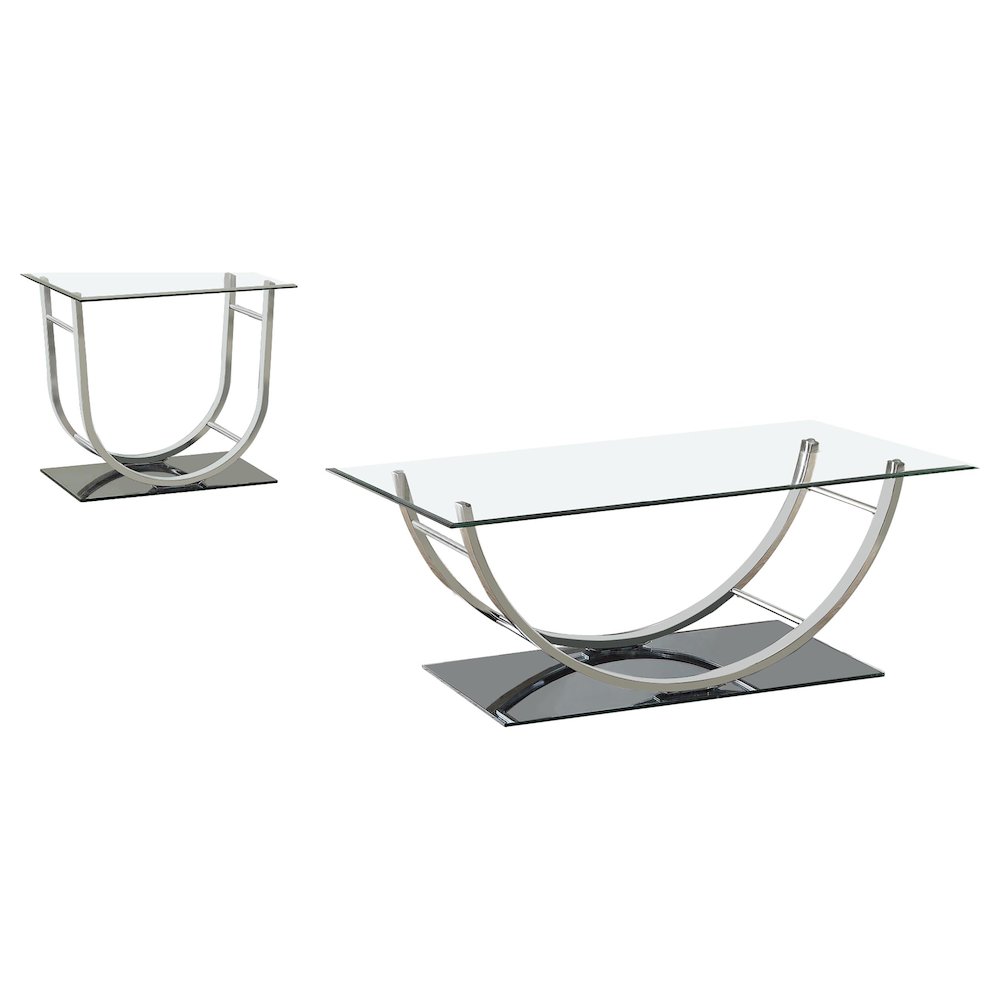 Danville 2-piece Glass Top Coffee and End Table Set Chrome. Picture 1