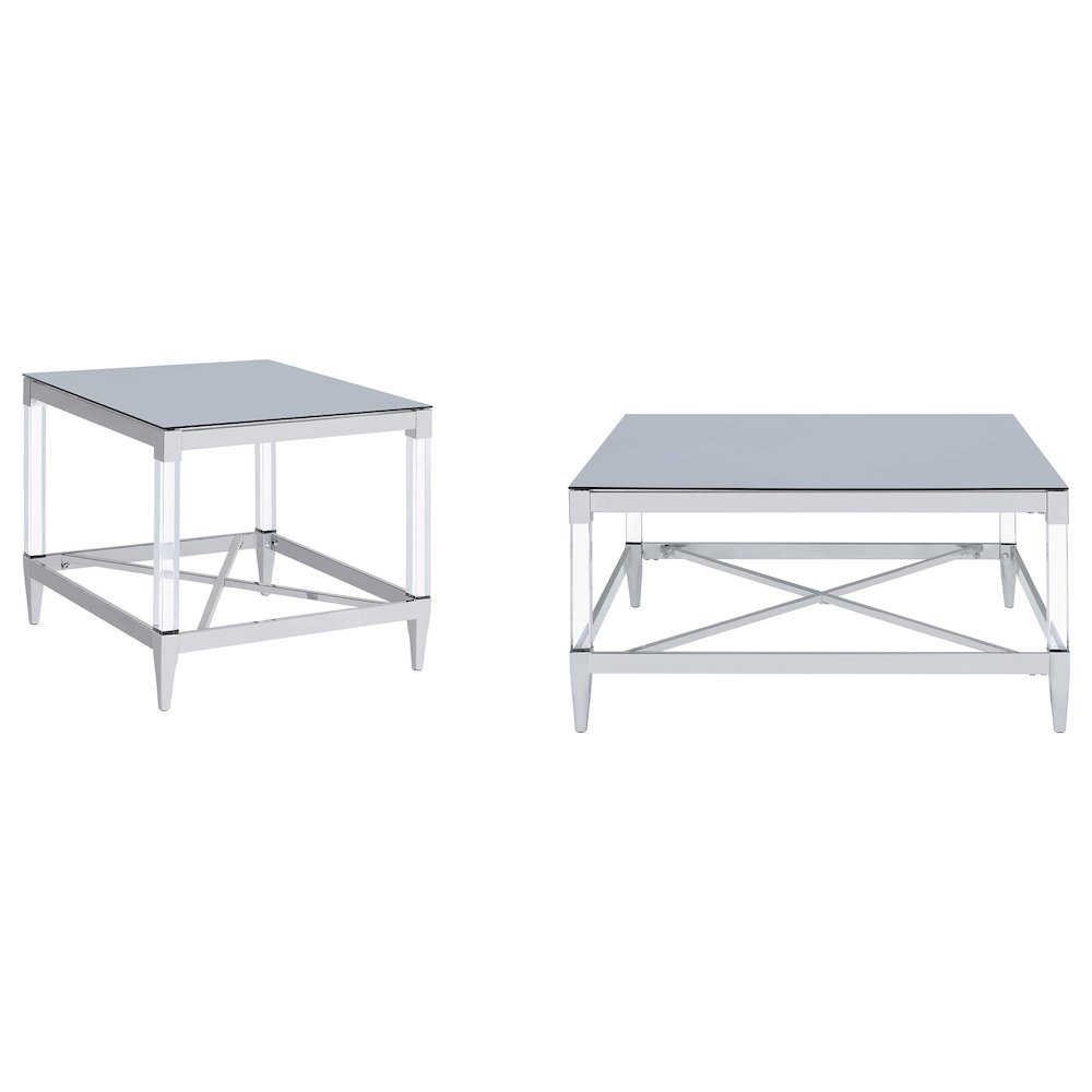 Lindley 2-piece Square Coffee and End Table Set Chrome. Picture 1