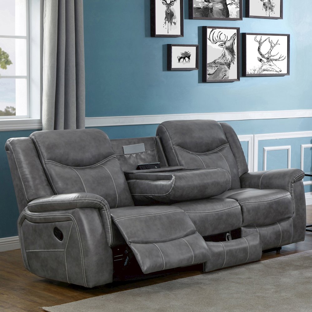 Conrad Upholstered Padded Arm Motion Sofa Grey. Picture 7