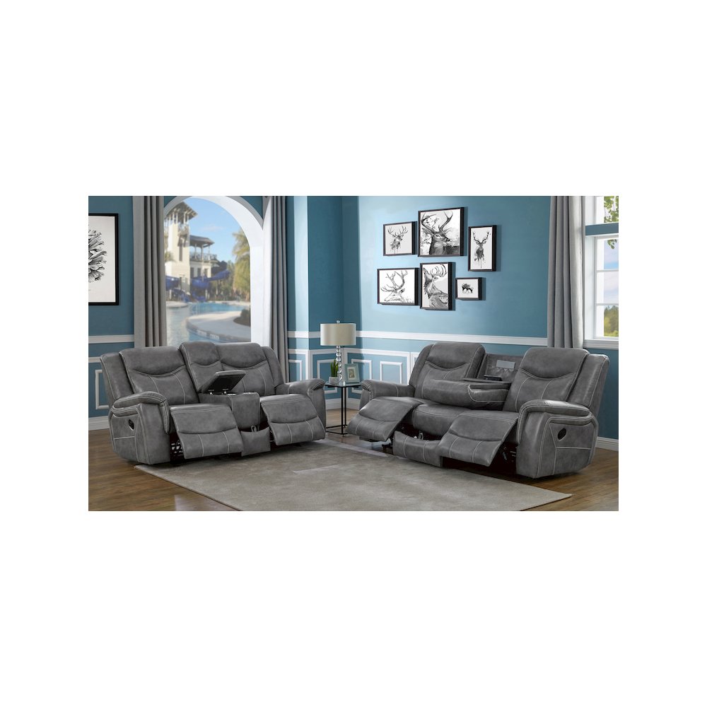 Conrad 2-piece Upholstered Padded Arm Motion Sofa Set Grey. Picture 8