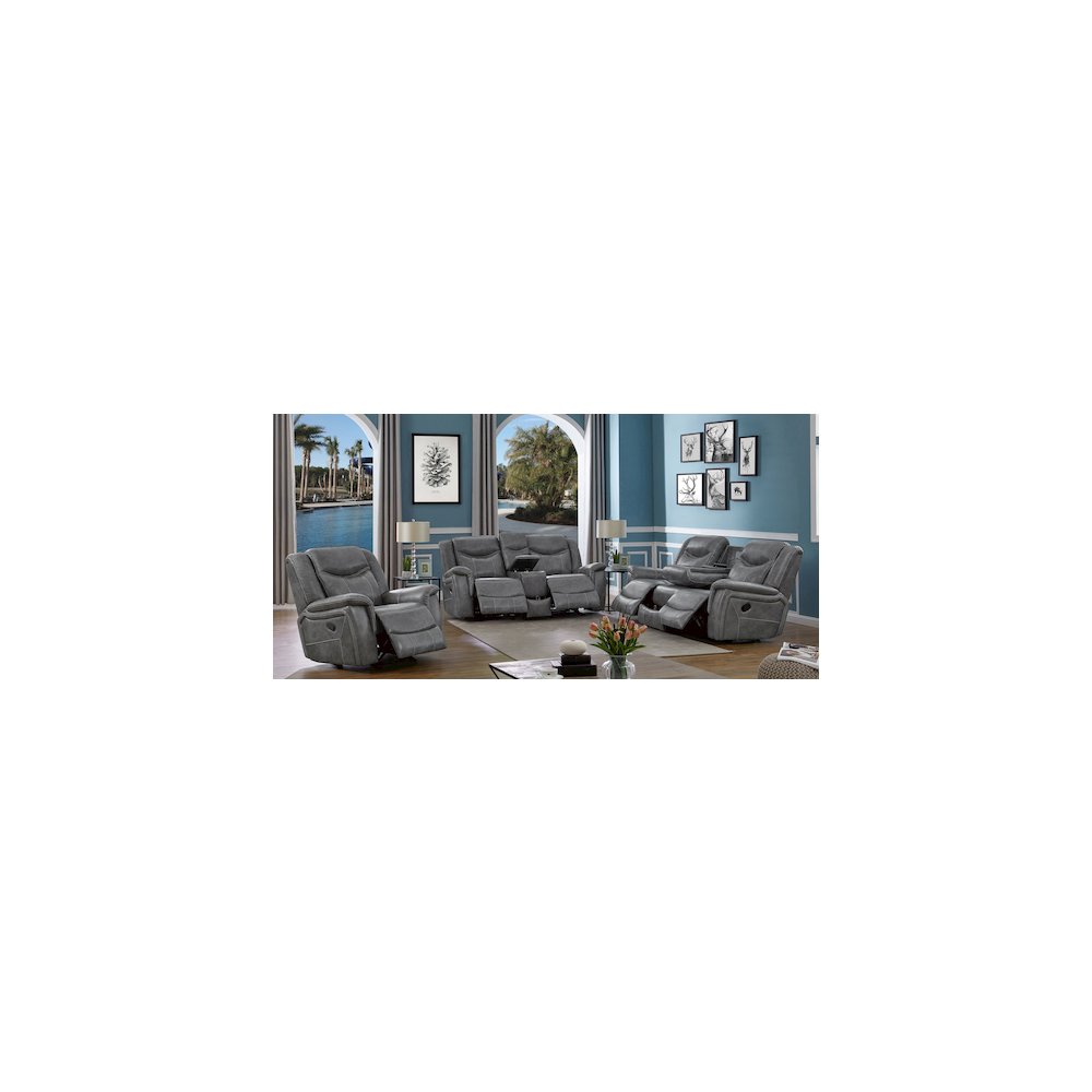 Conrad 3-piece Upholstered Padded Arm Motion Sofa Set Grey. Picture 7