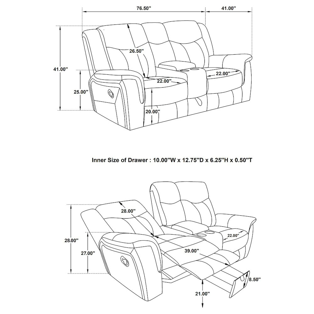 Conrad 3-piece Upholstered Padded Arm Motion Sofa Set Grey. Picture 14