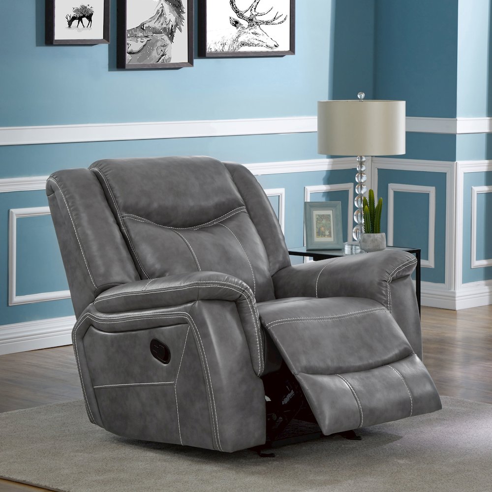Conrad Upholstered Padded Arm Glider Recliner Grey. Picture 11