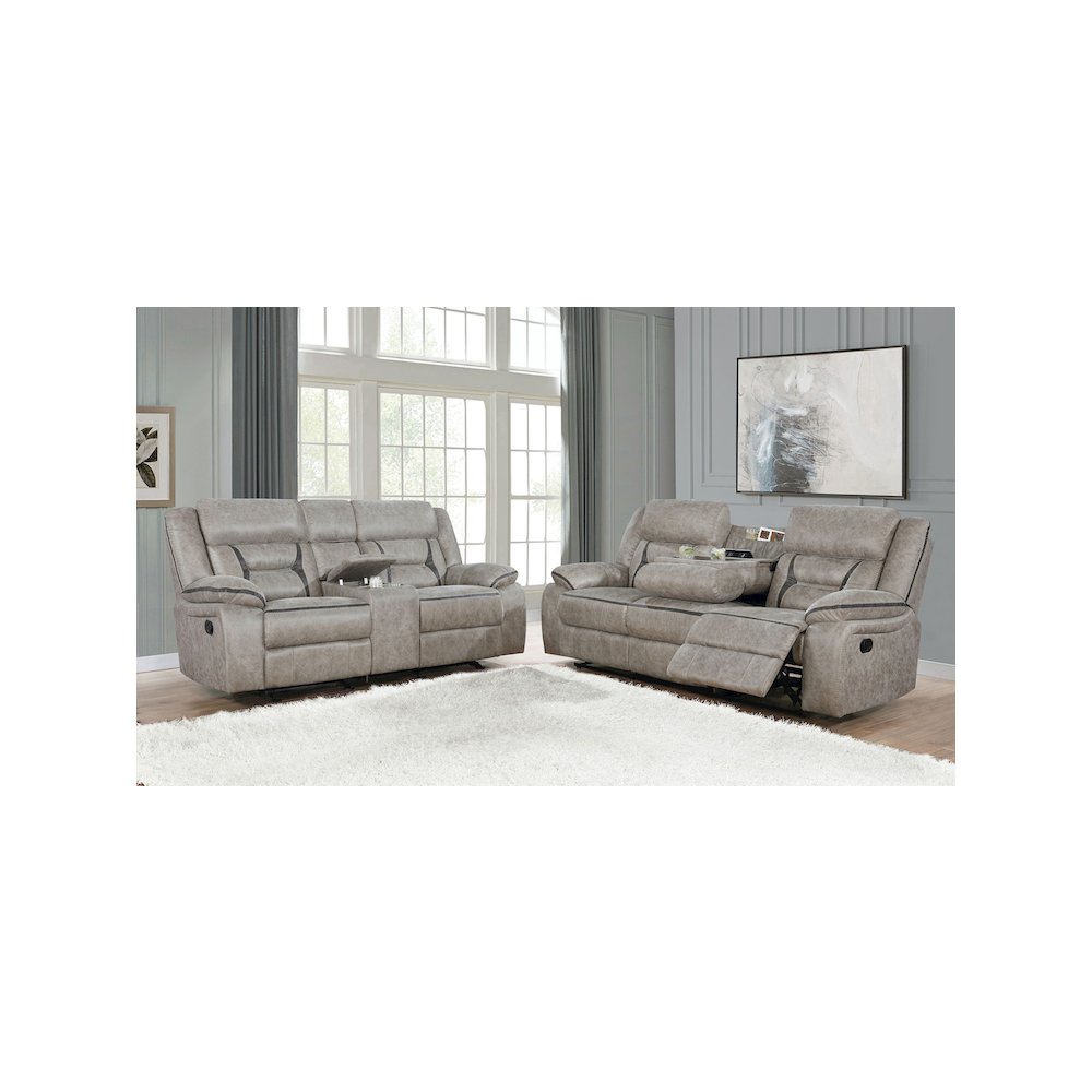 Greer 2-piece Upholstered Reclining Sofa Set Taupe. Picture 6