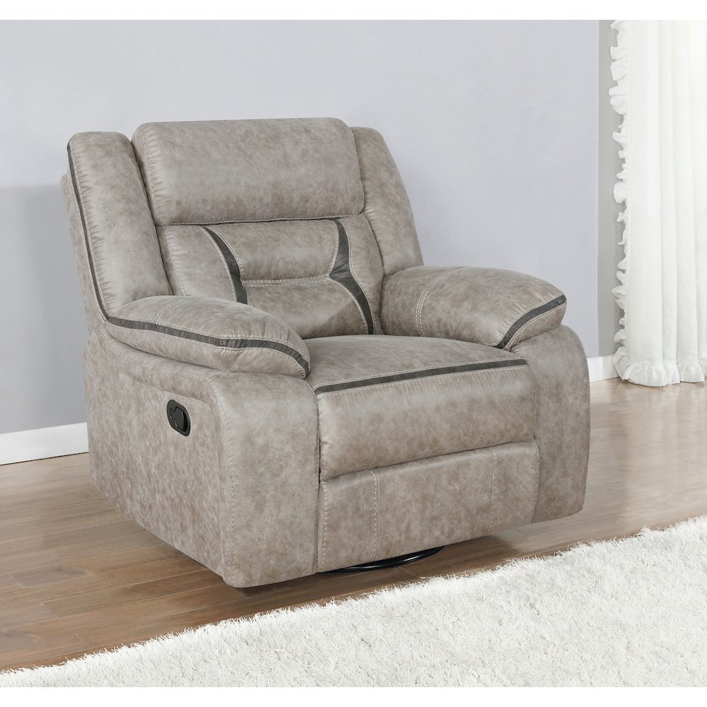 Greer Upholstered Swivel Glider Recliner Chair Taupe. Picture 4